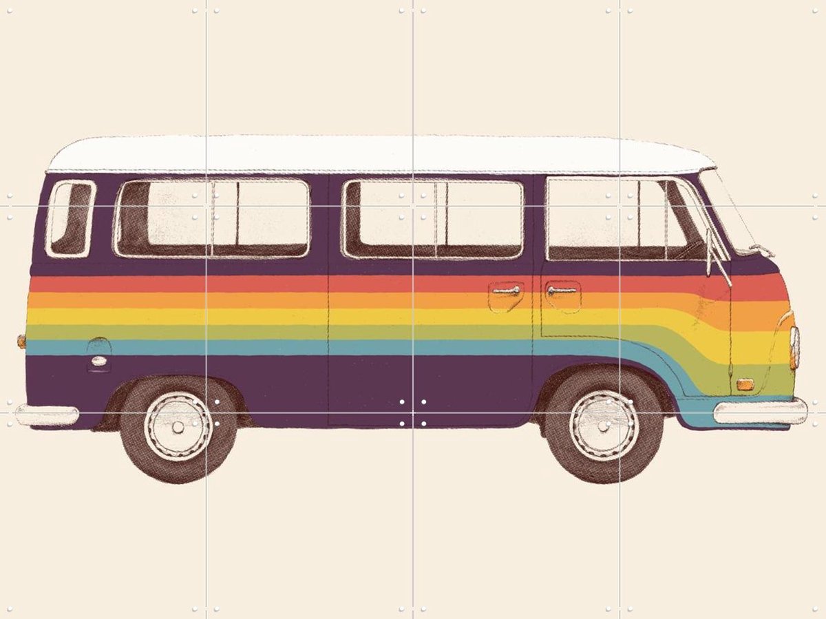 IXXI Van Rainbow, Florent Bodart - 80 x 60 cm - Gratis ophangtool - Grote wanddecoratie en posters - Pop art, Kleurrijk, Vintage, Speels, Retro