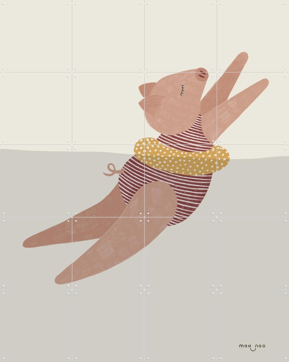 IXXI Piggy Splash, Maa-noo - 80 x 100 cm - Gratis ophangtool - Grote wanddecoratie en posters - Digitale Kunst, Cartoonesk, Speels, Illustraties