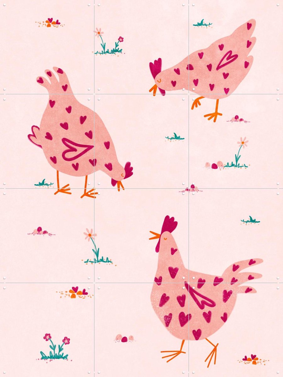 IXXI Chicken Love, Raissa Oltmanns - 60 x 80 cm - Gratis ophangtool - Grote wanddecoratie en posters - Kleurrijk, Illustraties, Fantasierijk, Grafisch