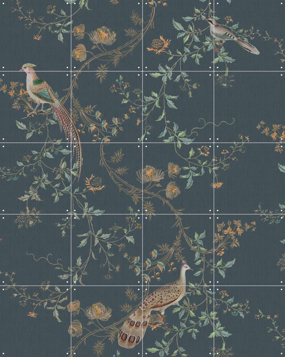 IXXI Dark Chinoiseries Birds, Bloomery Decor - 80 x 100 cm - Gratis ophangtool - Grote wanddecoratie en posters - Ornamenteel Ontwerp, Klassiek