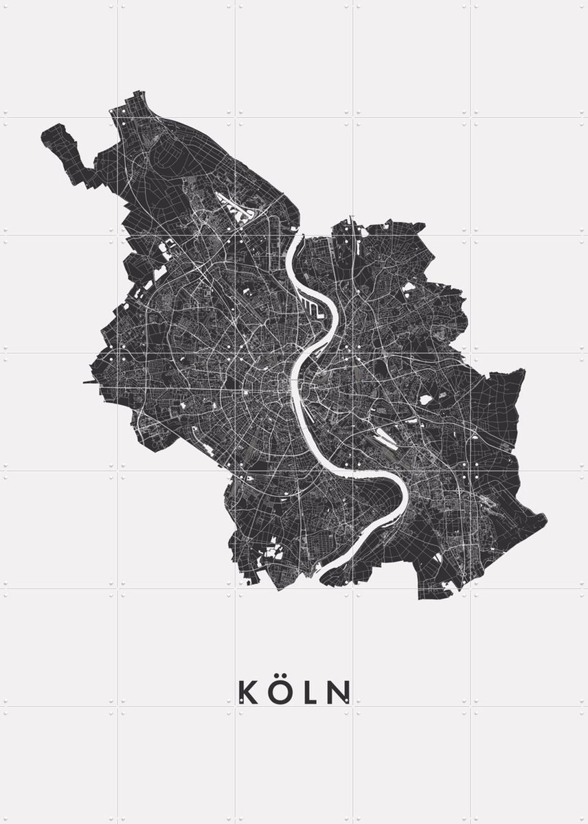 IXXI Köln City Map, Kunst in Kaart - 100 x 140 cm - Gratis ophangtool - Grote wanddecoratie en posters - Minimalisme, Grafisch Ontwerp, Geometrische