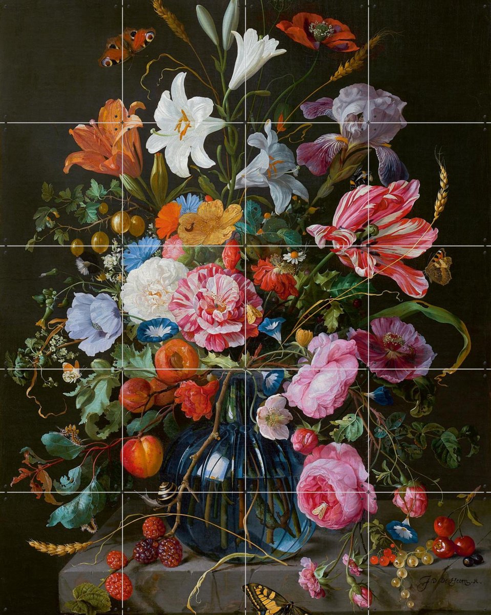 IXXI Vaas met bloemen, Jan Davidsz. De Heem & Mauritshuis - 80 x 100 cm - Gratis ophangtool - Grote wanddecoratie en posters - Naturalisme, Olieverf