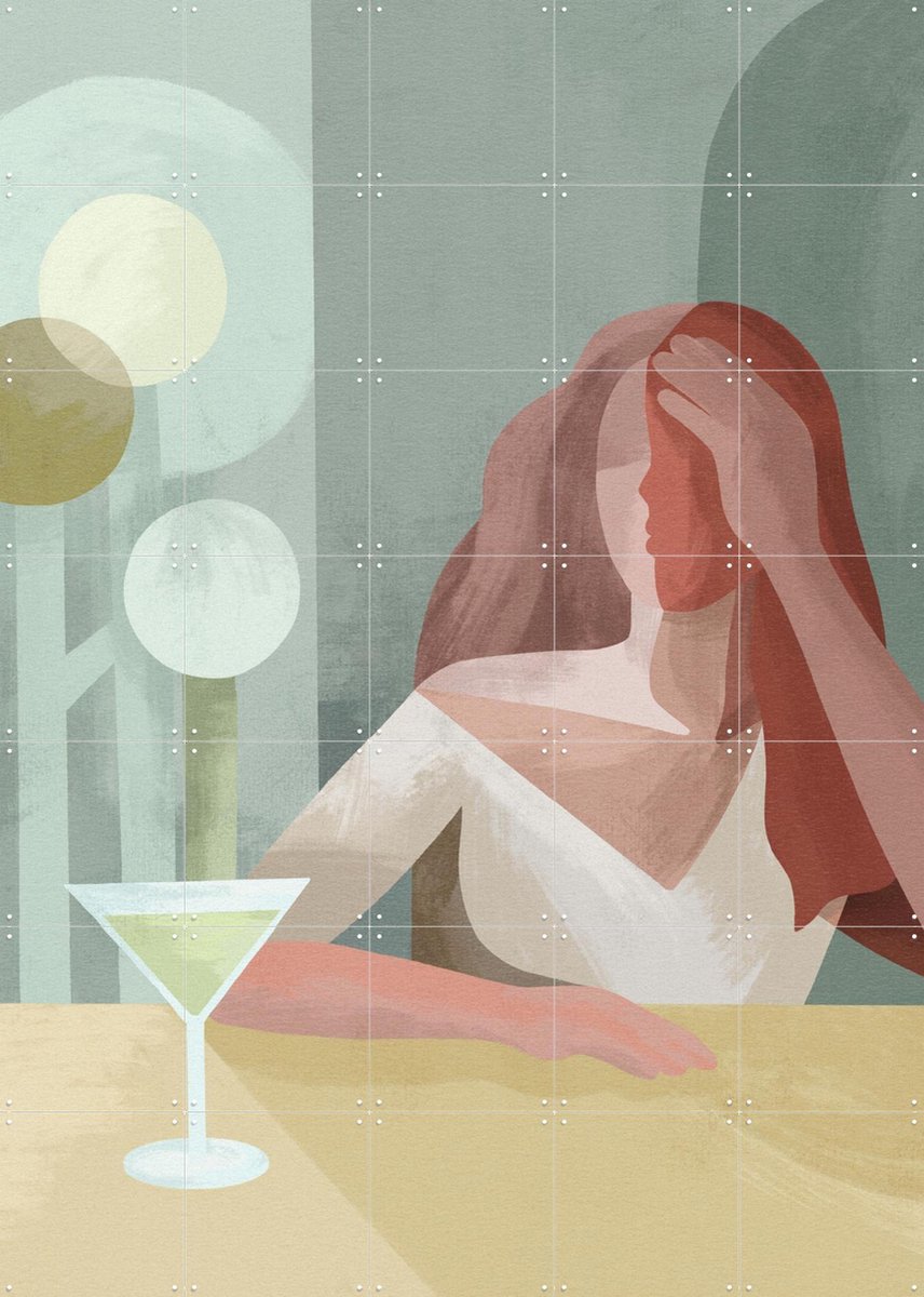 IXXI The Exhausted Mother, Goed Blauw - 100 x 140 cm - Gratis ophangtool - Grote wanddecoratie en posters - Digitale Kunst, Illustraties, Minimalisme