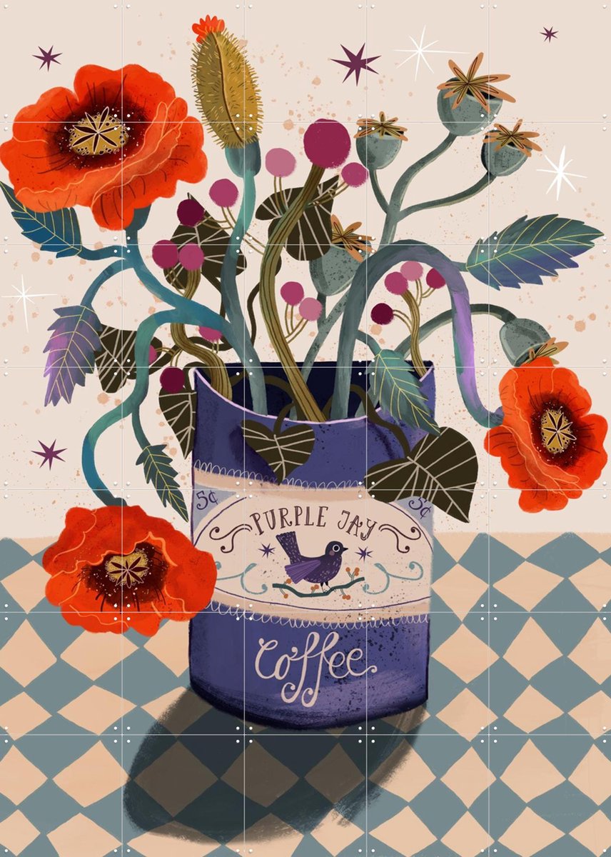 IXXI Poppy Vase, Lena Addink - 100 x 140 cm - Gratis ophangtool - Grote wanddecoratie en posters - Digitale Kunst, Gemengde Technieken, Grafisch