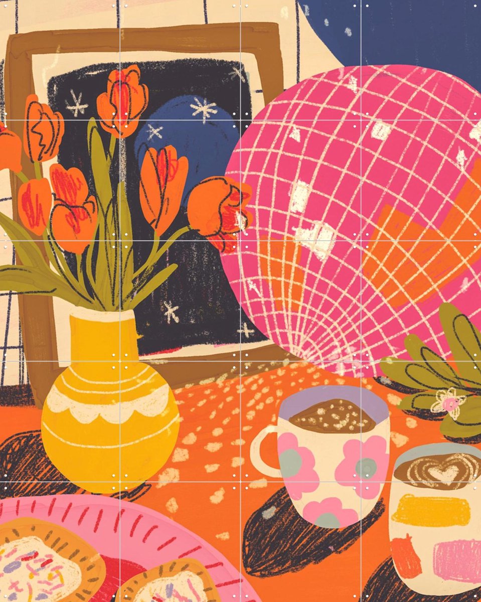 IXXI Disco tea, Gigi Rosado - 80 x 100 cm - Gratis ophangtool - Grote wanddecoratie en posters - Illustraties, Digitale Kunst, Grafisch Ontwerp