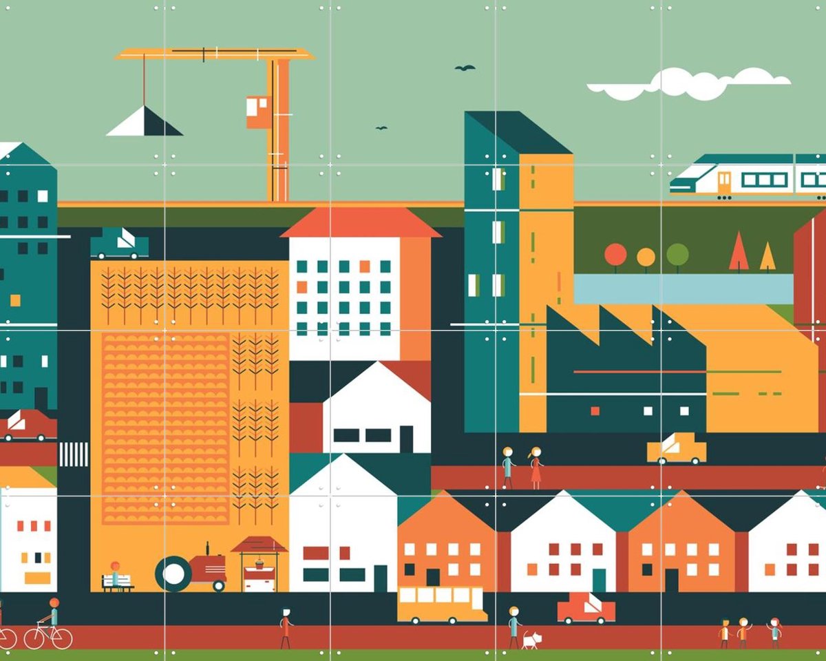 IXXI A New Larger Outer City, Studio Kars + Boom - 100 x 80 cm - Gratis ophangtool - Grote wanddecoratie en posters - Kleurrijk, Geometrische Kunst