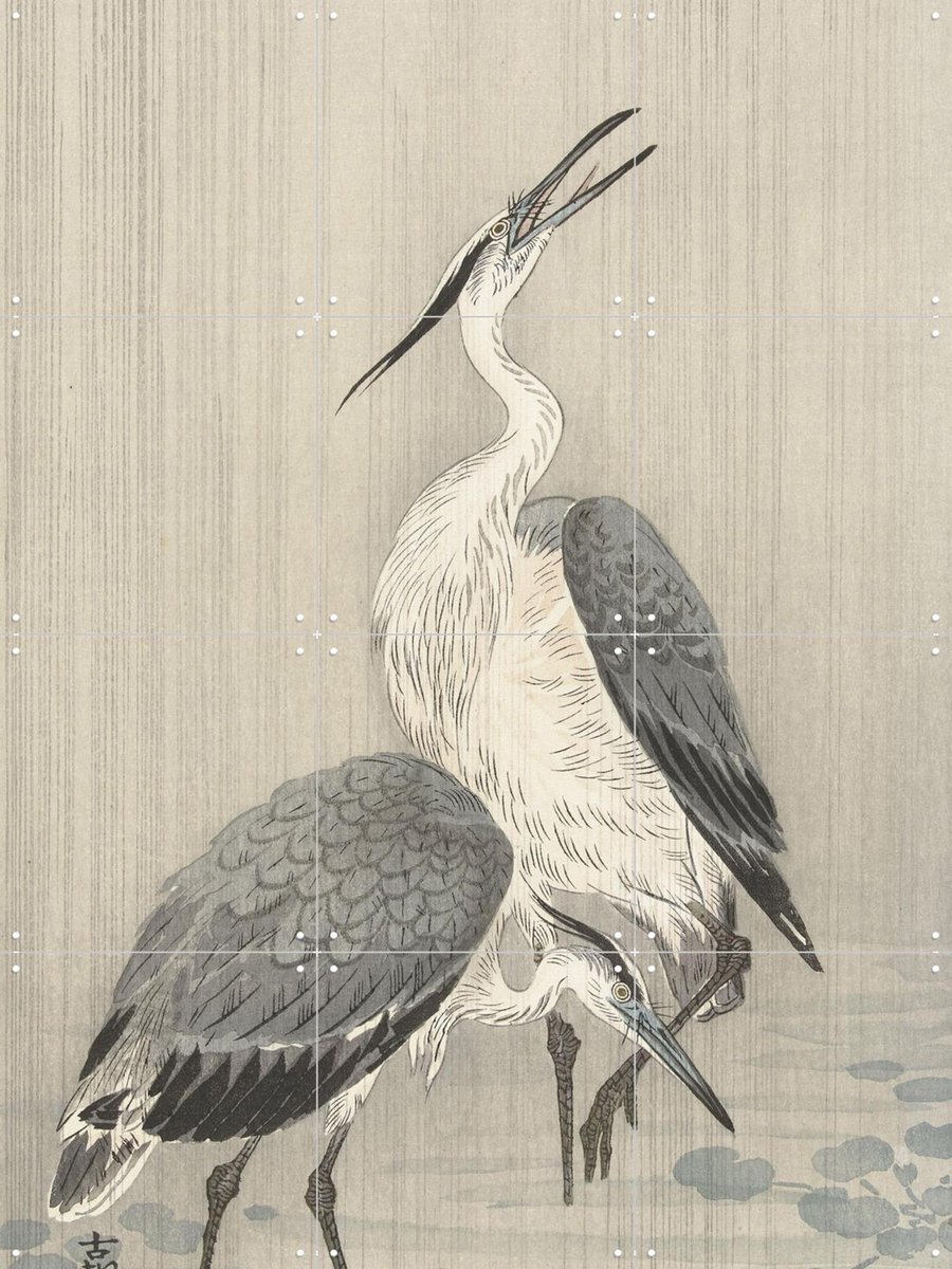 IXXI Two Herons in The Rain, Ohara Koson & Rijksmuseum - 60 x 80 cm - Gratis ophangtool - Grote wanddecoratie en posters - Klassiek, Ukiyo-e