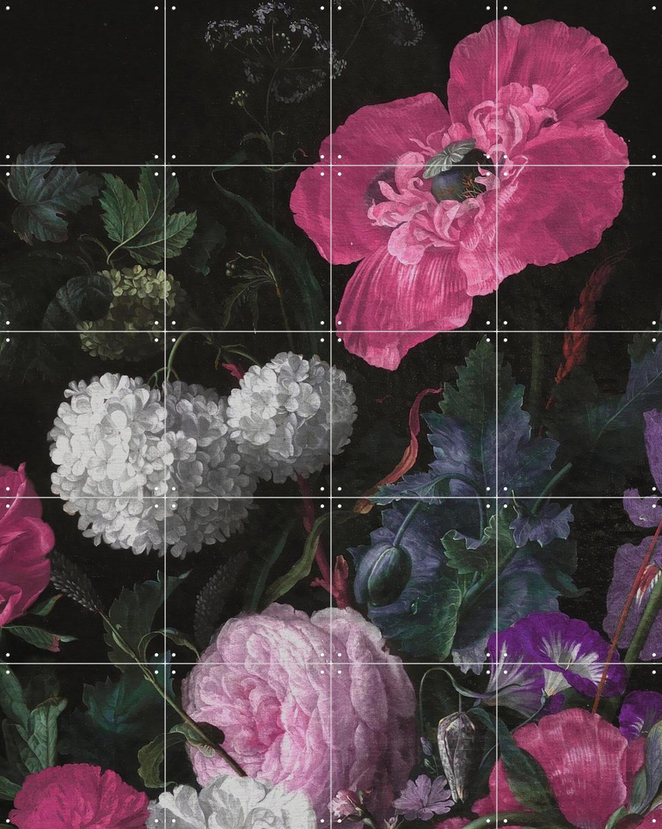 IXXI Golden Age Moody Florals I, Bloomery Decor - 80 x 100 cm - Gratis ophangtool - Grote wanddecoratie en posters - Klassiek, Naturalisme, Woonkamer