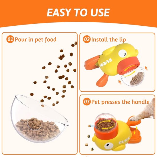 Interactieve Eendvormige Hondenvoerbak - 2-in-1 Dispenser - Anti-slik én Speels - Geschikt Voor Honden En Katten