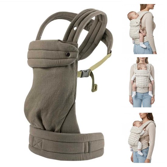 KZQ Ergonomische Draagzak voor Pasgeboren tot Peuter, Hip Gezonde M Vormige Zit met 3 Draagposities, Ademend Lichtgewicht en Eenvoudig aan te Passen, 3 tot 20 kg Draagvermogen (bruin)
