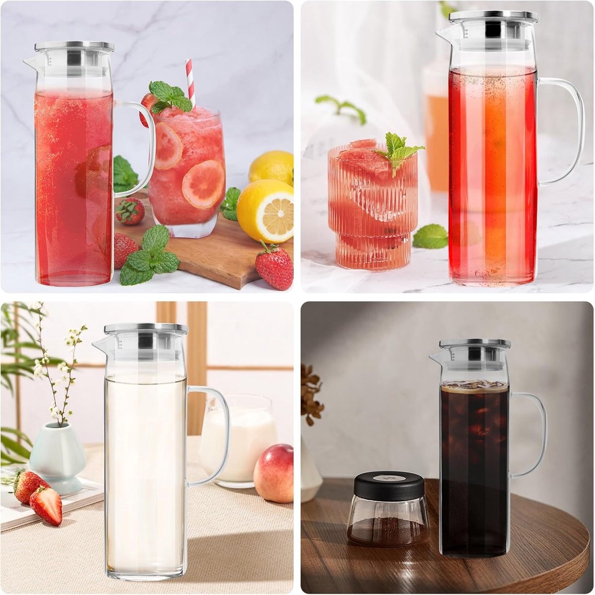 QTTVBTNA – 1 Stuk Glazen Waterkan met Deksel – Transparante Waterkaraf – Duurzame Glaskan voor Water, Sap en Drankjes – Praktische Waterkan voor Dagelijks Gebruik, Tafelserveren en Keuken – 1,5 Liter — cadeau in Cadeau-ideeën - foto 3
