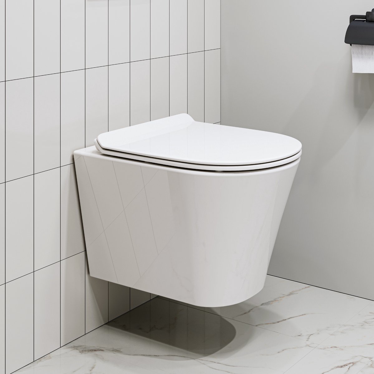 HOROW - Compact Hangende Toiletpot Toiletpotten - Randloos - Softclose Zitting - Wit-48.5 x 35.5 x 35.5 cm