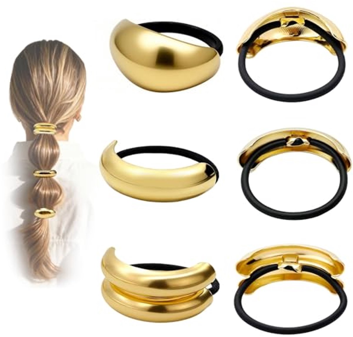 Haaraccessoires - Gouden Haarmanschetten Set van 6 - Elastische Haargummi voor Vrouwen