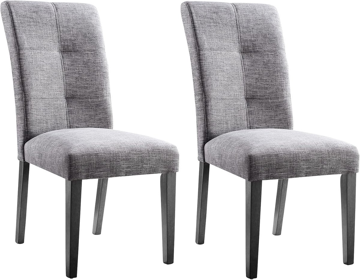 Set van 2 Eetkamerstoelen Lichtgrijs | Gestoffeerd Linnen & Hoge Rugleuning | Massief Hout