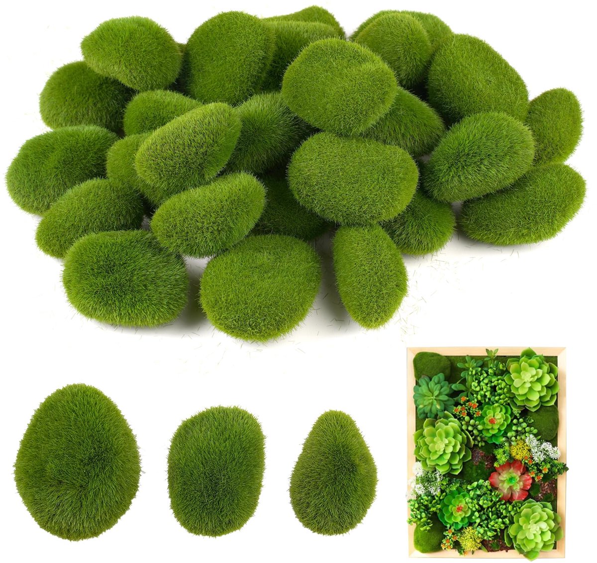 Kunstmoos Bollen - 30 Stuks - Diverse Grootte 3x5cm tot 5x6cm