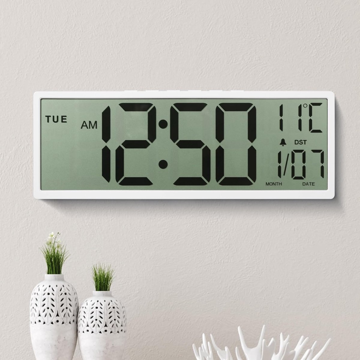 Grote Digitale Wandklok 15 Inch - Temperatuur, Datum & Wekker - Eenvoudig Afleesbaar