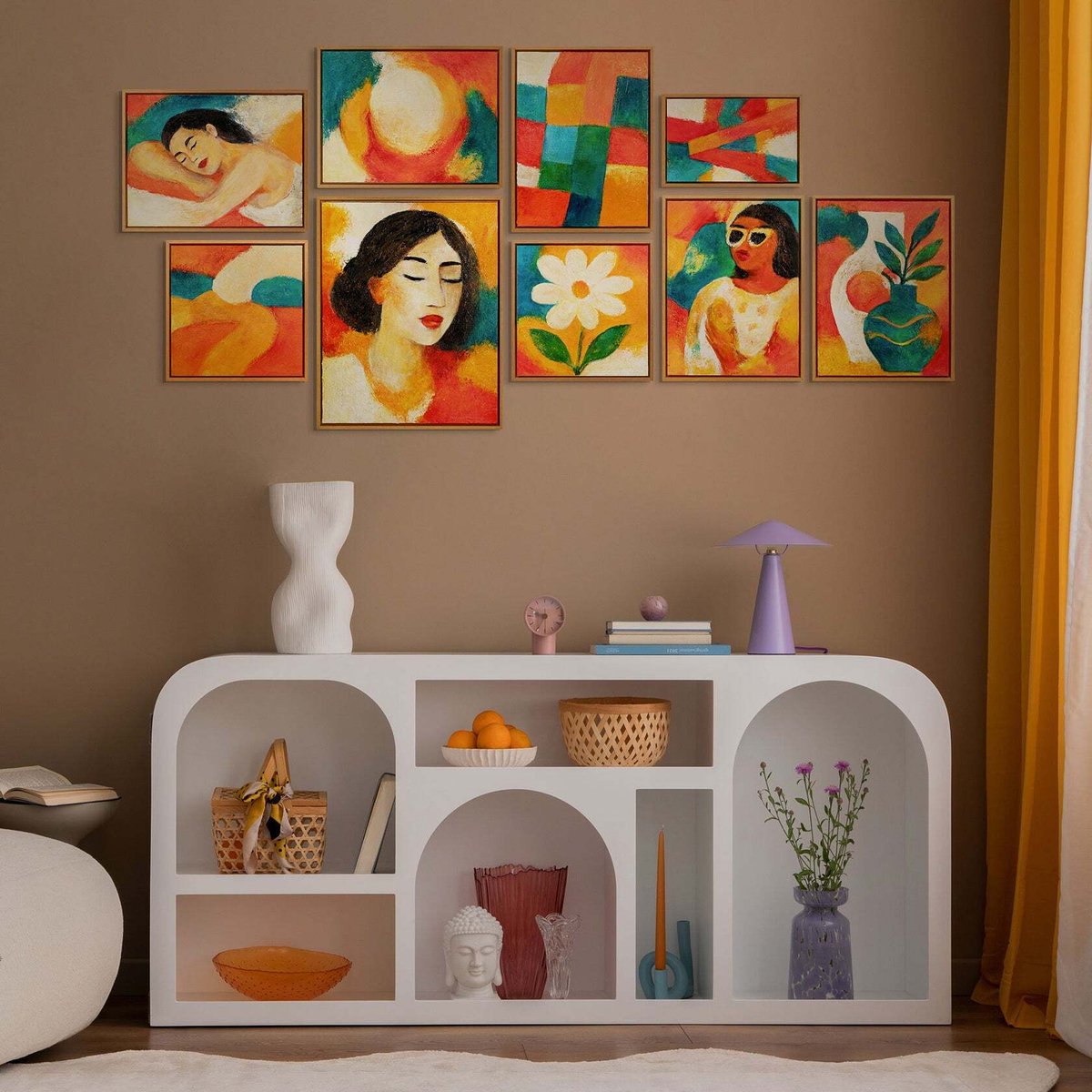 YS Schilderij YSART Wanddecoratie Set 3 Luik Abstract Goud Zwart Acryl Schilderijen met Lijst Zonnige Dromen