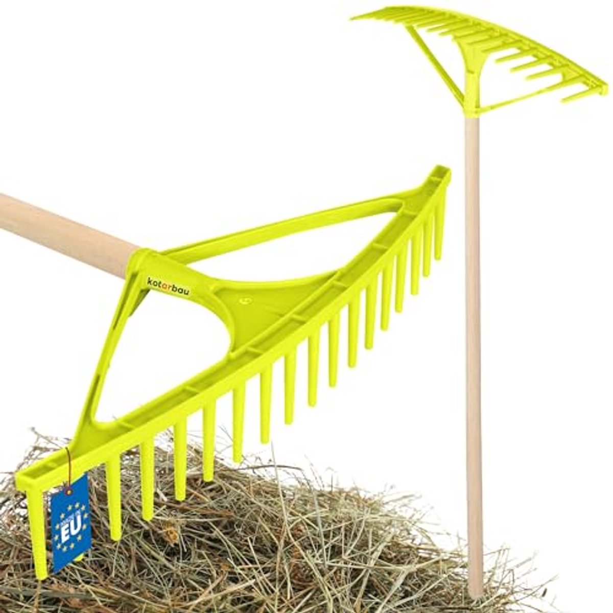 KOTARBAU® Bladhark, Tuinhark, Kunststof, 64 cm, Mintgroen, 18 Tanden, Bladbezem, met Steel, voor Gras En Heg, Lichtgewicht Hark, Stevige Hark
