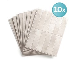 RENALUX Plaktegels Keuken Badkamer - Zelfklevende Tegels - Tegelstickers - Wandtegels Zelfklevend - 10 Stuks - Beige/Grijs