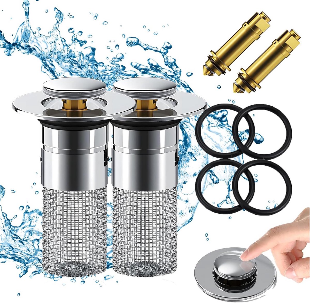 2x Universele Wastafelplug met Haarzeef - Stop & Zeef voor Badkamer & Keuken Afvoer (34-40mm)