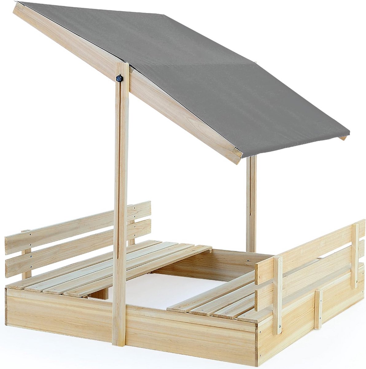 Houten Zandbak met Bankjes en Verstelbaar Zonnedak 120x120x120 cm - UV 50+