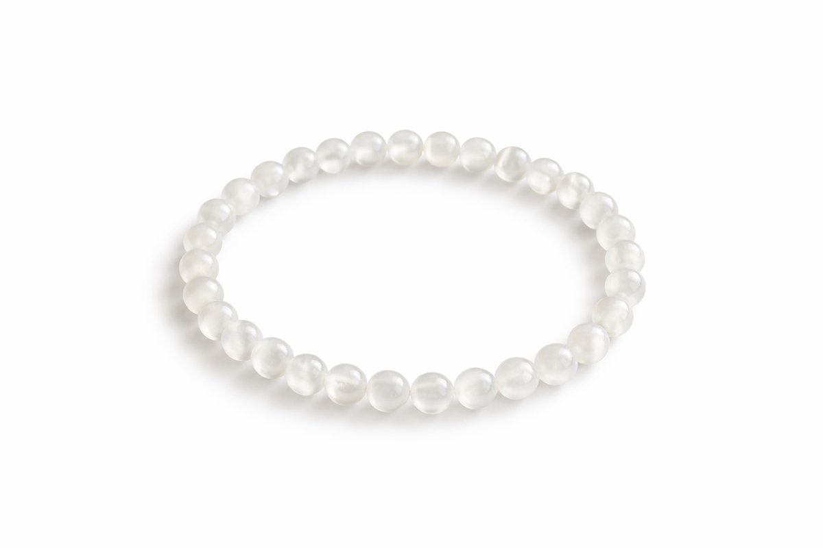 Seleniet Armband 6 mm Kralen – Diameter 16 cm – Witte Edelsteen Armband – Hoge Kwaliteit