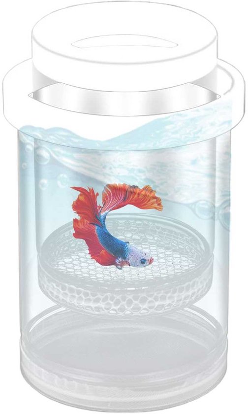 Broedbak voor aquariums - Drijvende isolatiebak voor vissen - Transparante broedbak met isolatienet voor eieren - Kweekbak voor aquariums, aquaria - Geschikt voor jonge vissen, zoals betta's, guppy's, anemoonvissen, enz. - Wit