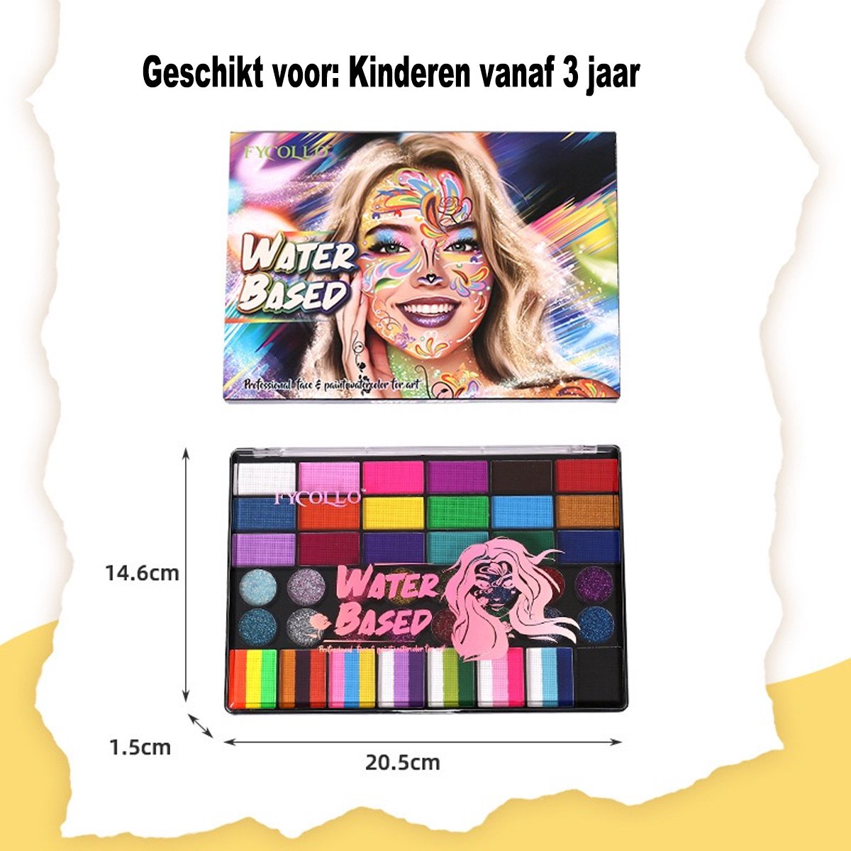 Schminkset - 42 Kleuren - Waterbasis - Incl. 6 Penselen & Sjablonen - Hét Ideale Koningsdag & Festival Cadeau - Veilig voor Kind & Volwassenen — afbeelding 2