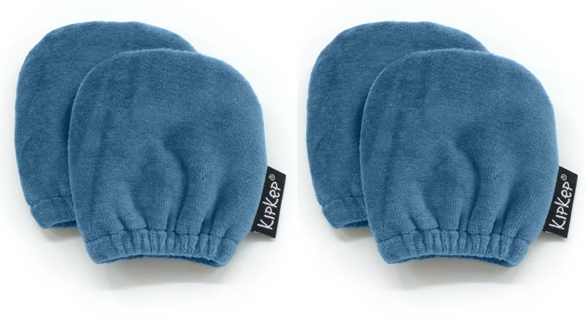 KipKep Baby wantjes (ook Antikrab) - 2 paar - Blue Heaven (blauw, nicky katoen velour) - Voordeelpak