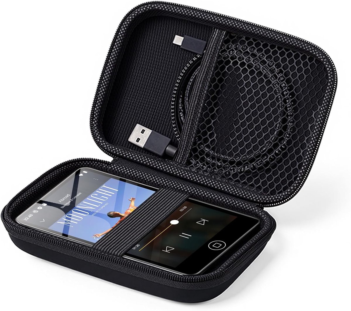 Harde Beschermhoes voor MP3 Speler en MP4 Speler met Karabijnhaak - Zwart
