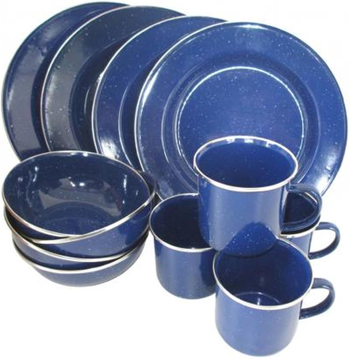 12-delige Emaille Camping Servies Set voor 4 Personen - Blauw