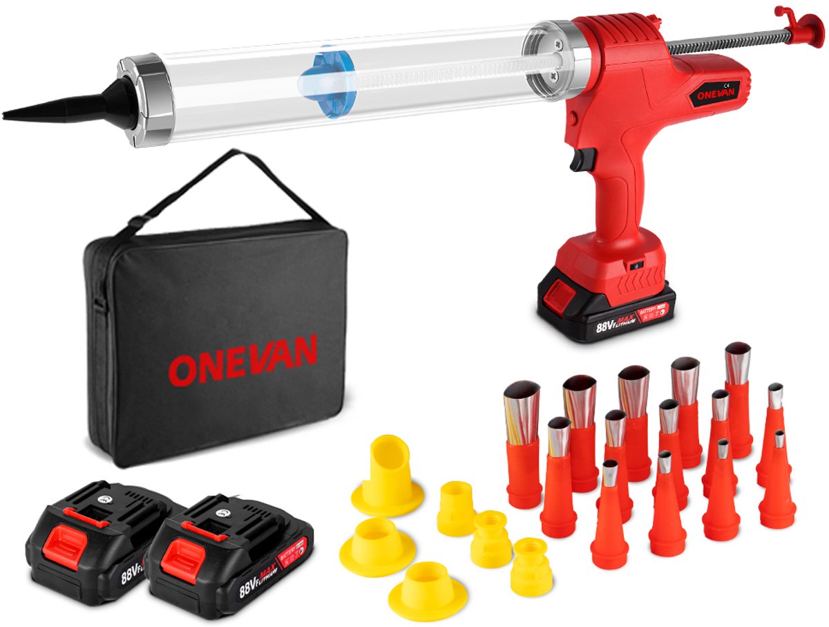 ONEVAN Elektrische Kitspuit - Accu Kitpistool - 10000N - met 2 x 2000 mAh Accu’s - Kartuschenpistool - voor Afdichten, Plamuren, Lekbescherming