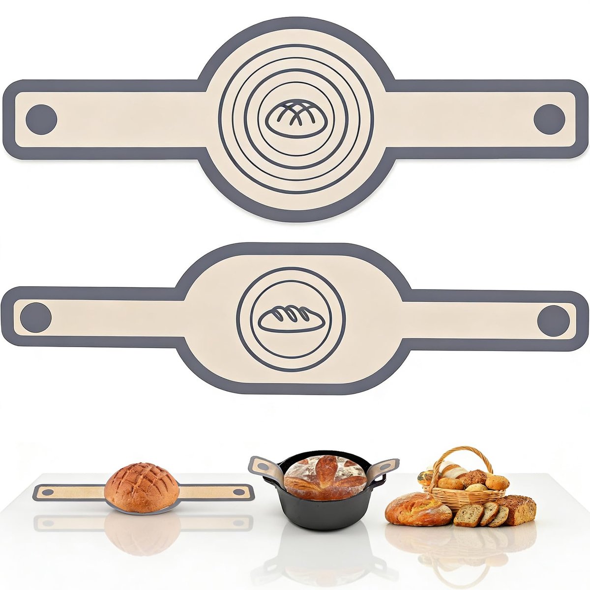 Siliconen Broodslinger voor Oven - 2-delig Ovaal & Rond Antiaanbak Bakmat met Extra Lange Handvatten - Herbruikbare Hittebestendige Siliconen Broodheffer voor het Maken van Zuurstofdesembrood
