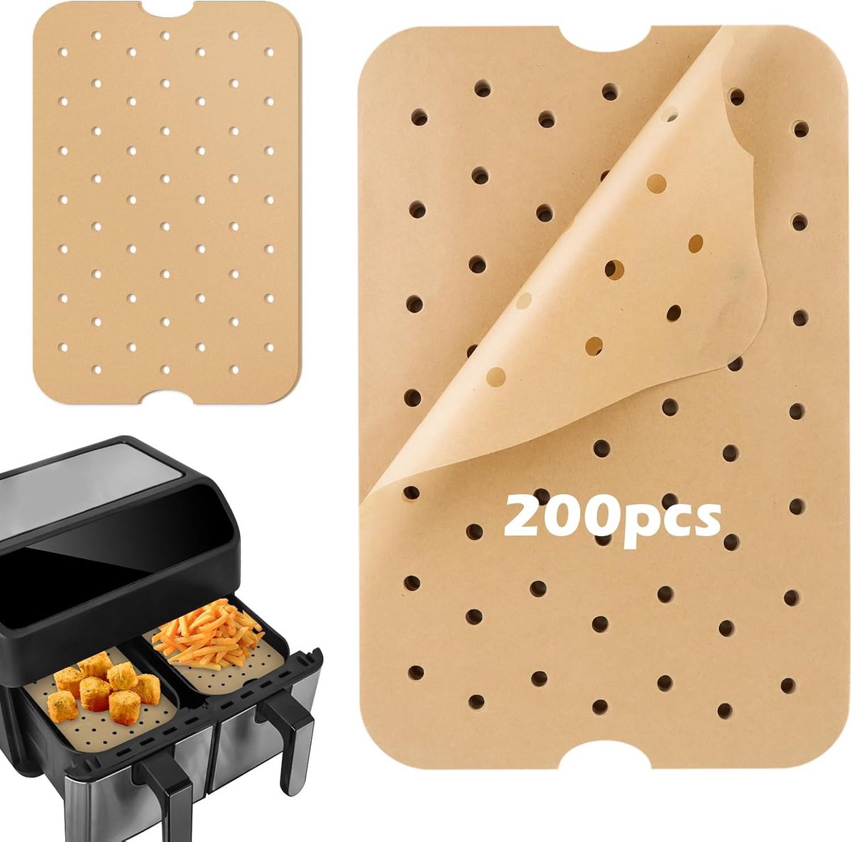 200 Stuks Airfryer Bakpapier Antiaanbaklaag voor Frituren