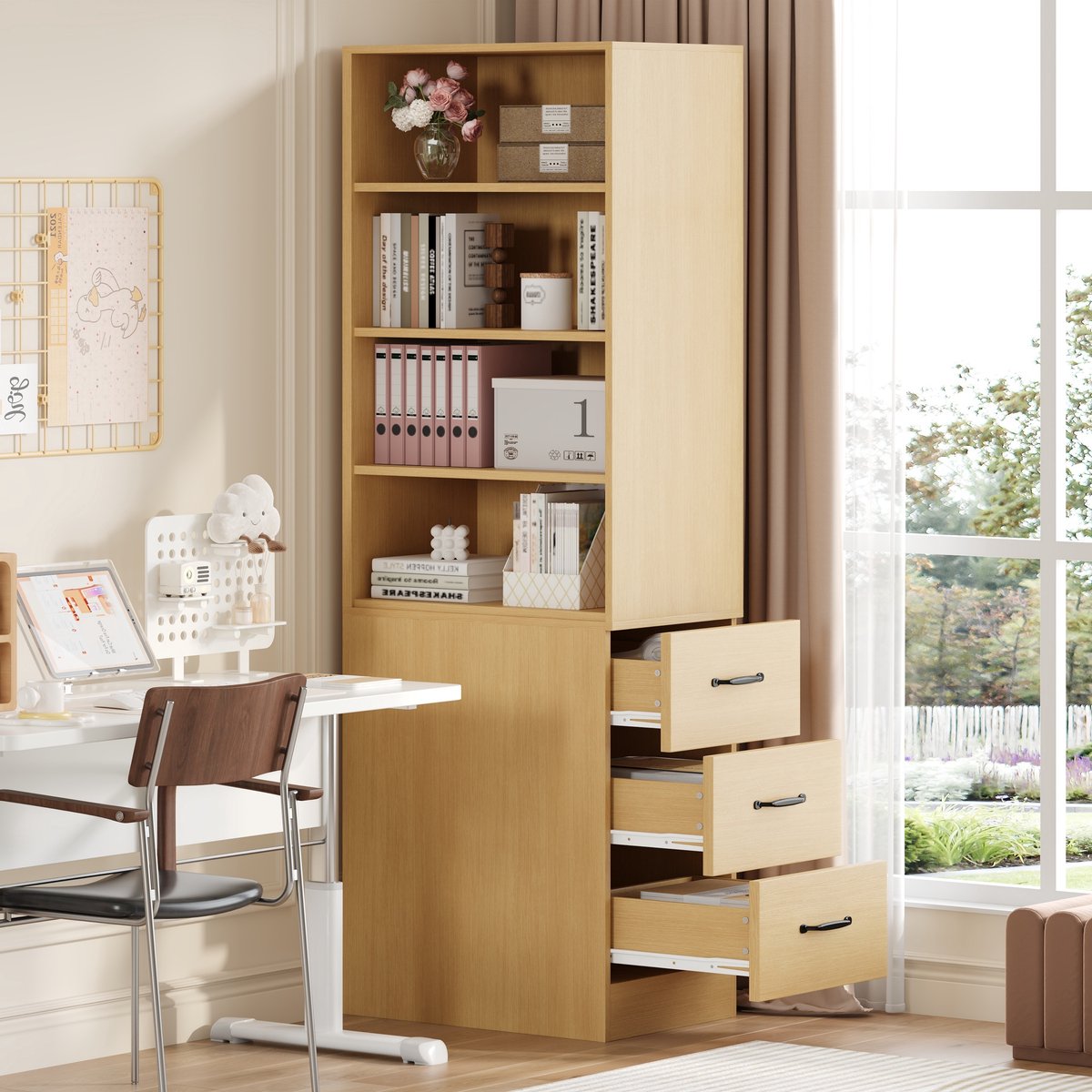 Smalle Boekenkast 180 cm met Lade - Verstelbare Planken - Geschikt voor Kleine Ruimtes - Multifunctioneel als Bijzetkast