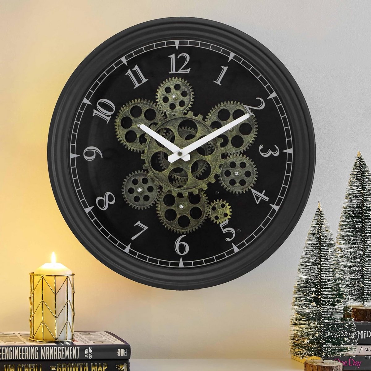Grote Industriële Wandklok met Zichtbare Tandwielen - Vintage Steampunk Metaal 38 cm