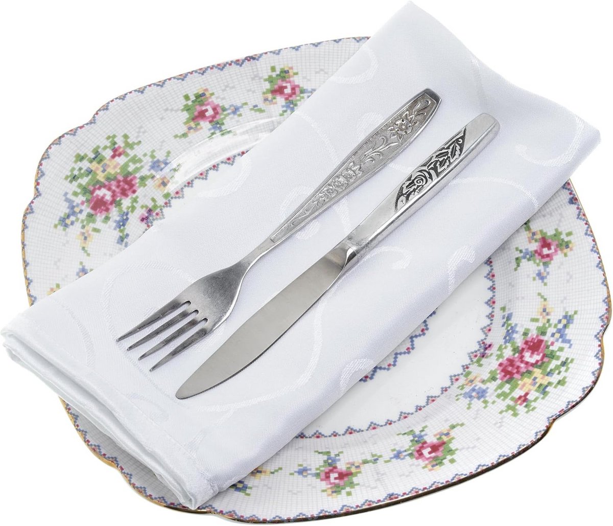Witte Damast Servetten Polyester Herbruikbaar 50x50 cm voor Feest en Bruiloft
