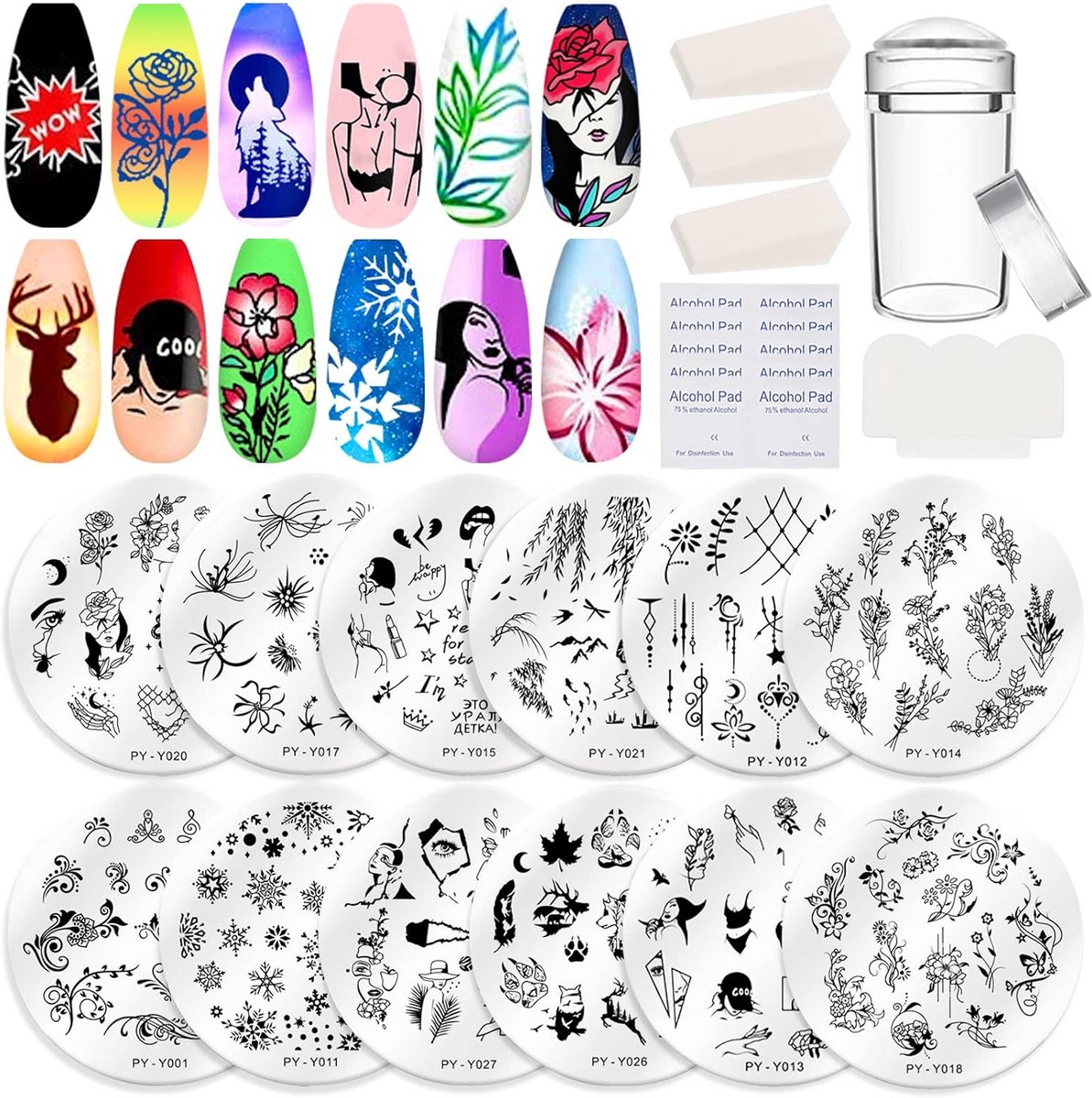 Complete Nail Art Stempel Set met 12 Platen, Stempel en Accessoires voor DIY Manicure