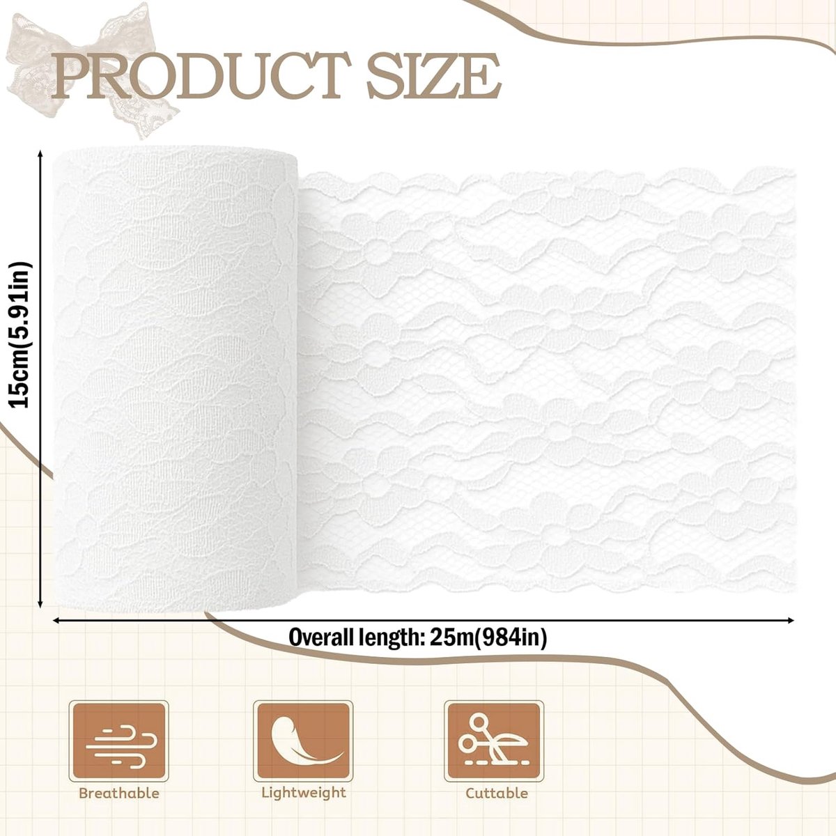Witte Tafelloper van Kant 15 cm x 25 meter - Vintage Decoratie voor Bruiloft en Feest