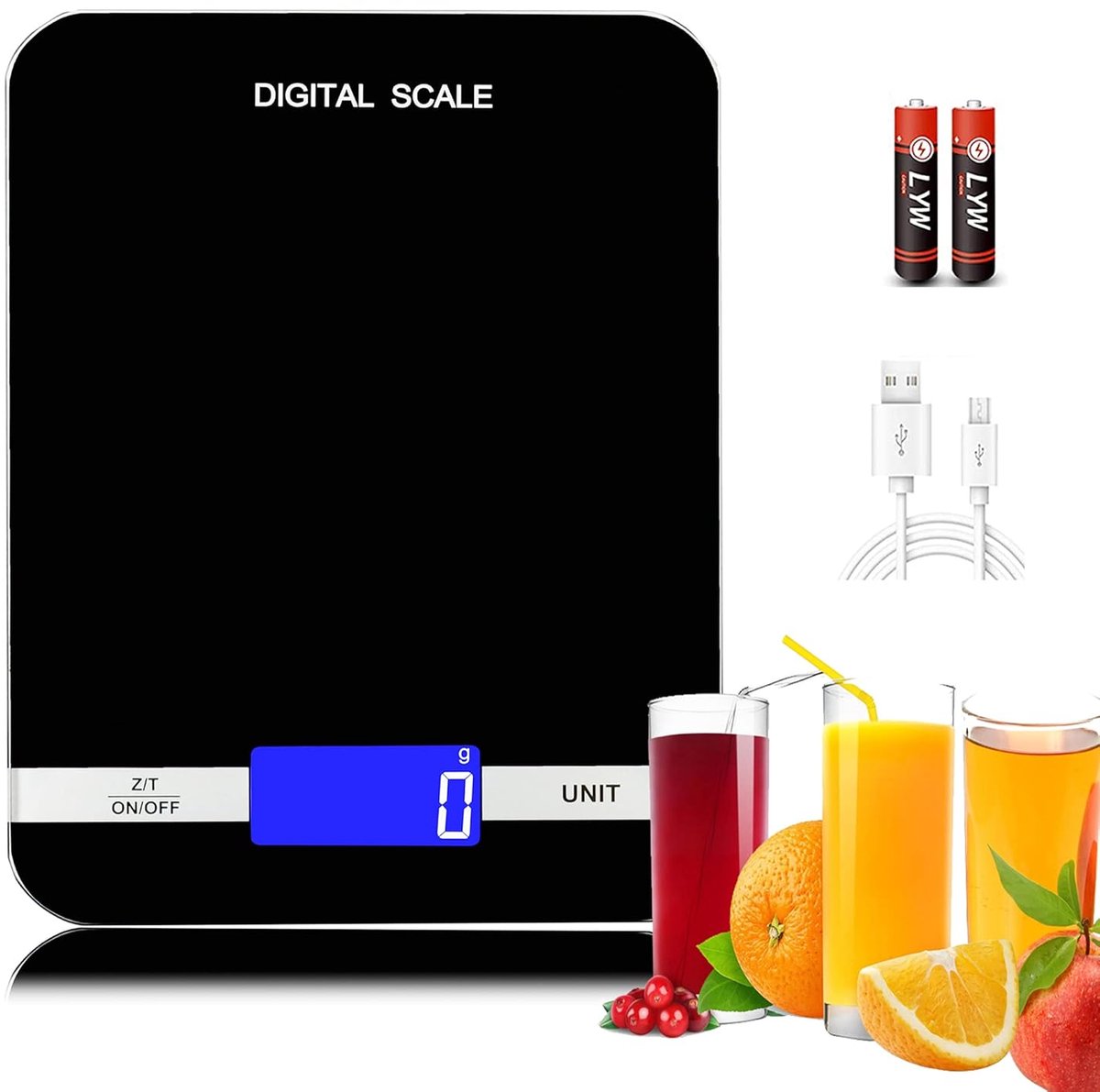 Digitale Keukenweegschaal 15kg Precisie - Oplaadbaar & Batterij - 7 Eenheden - Tarra Functie