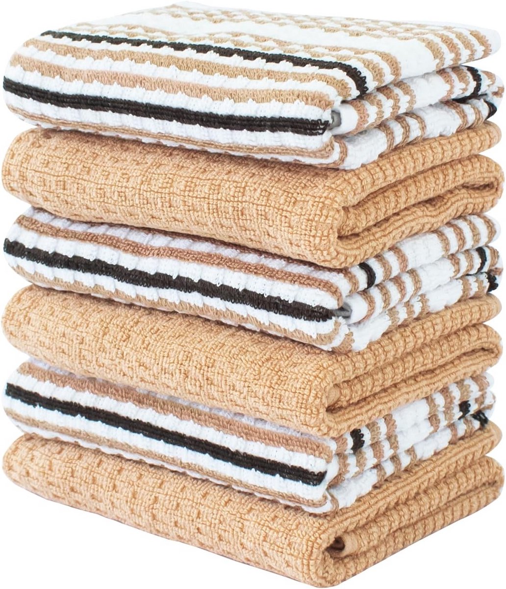 Set van 6 Keukendoeken Bruin - 35x66 cm - 100% Zacht en Absorberend Katoen