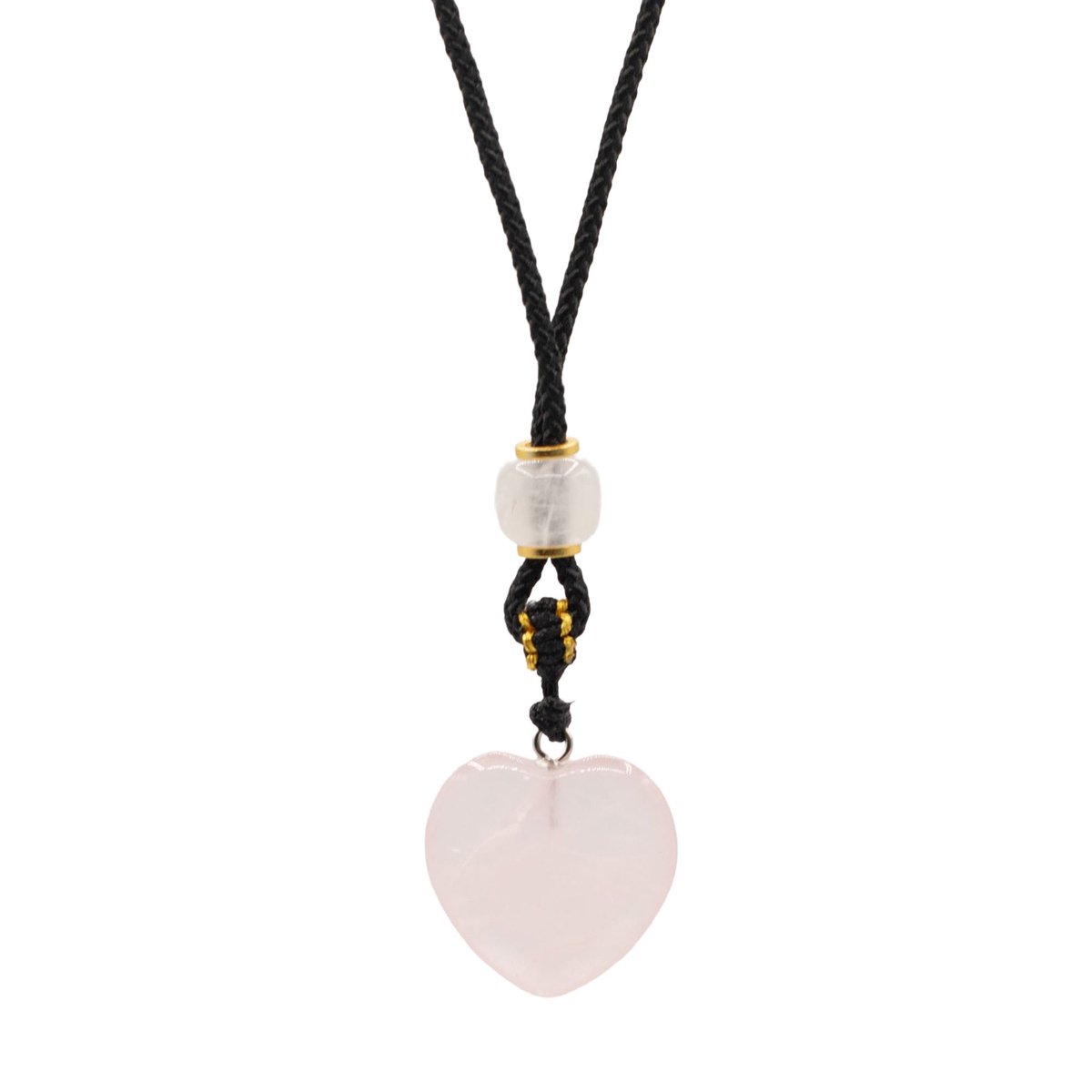 Ancient Wisdom Koordketting met edelsteenhanger - Rozenkwarts hart