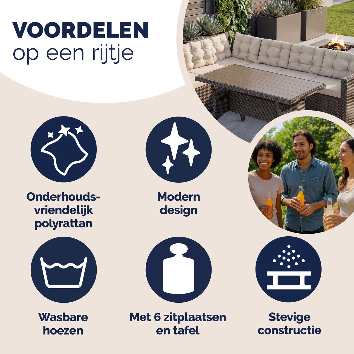 Casaria Polyrottan Loungeset - 6 Personen met WPC Tafel thumbnail 6