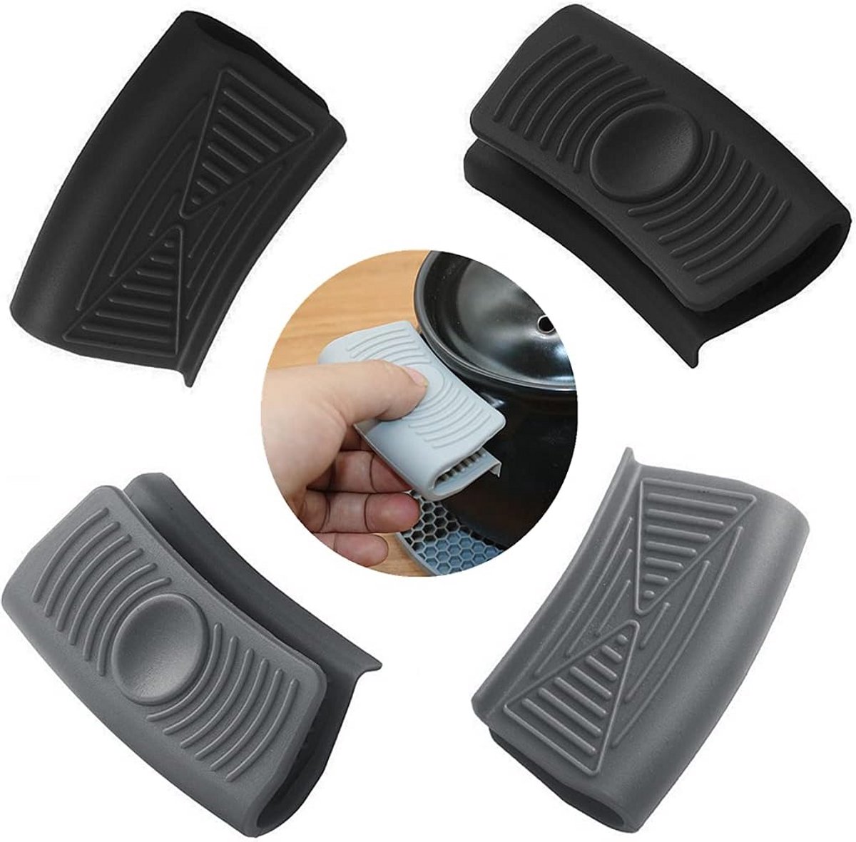2 Paar Hittebestendige Siliconen Pothouders Antislip Handgreep Clip voor Koken en Grillen