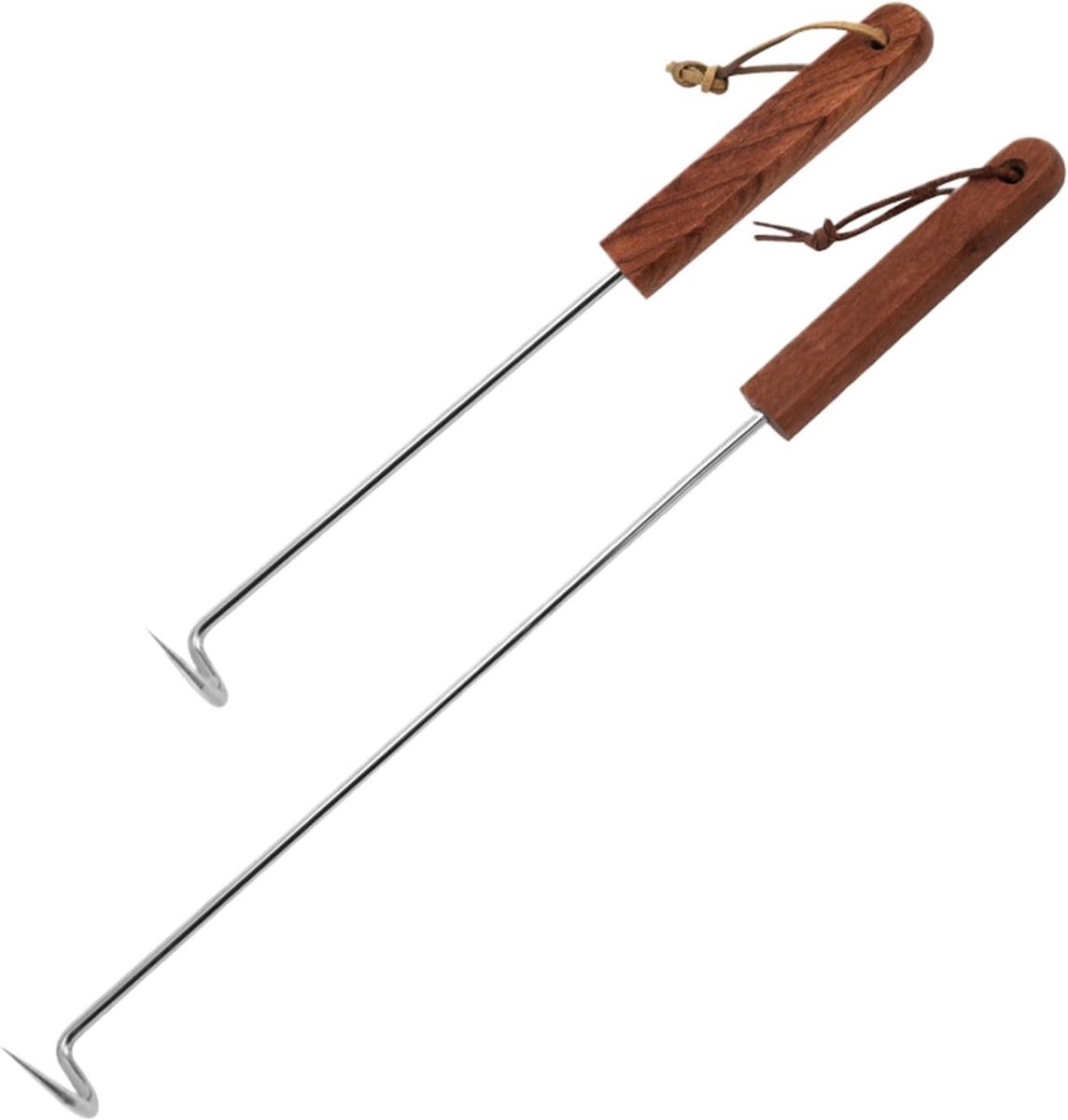 4x BBQ Vlees Haken & Spatel Set - Omkeerbaar Roestvrij Staal met Houten Handvat