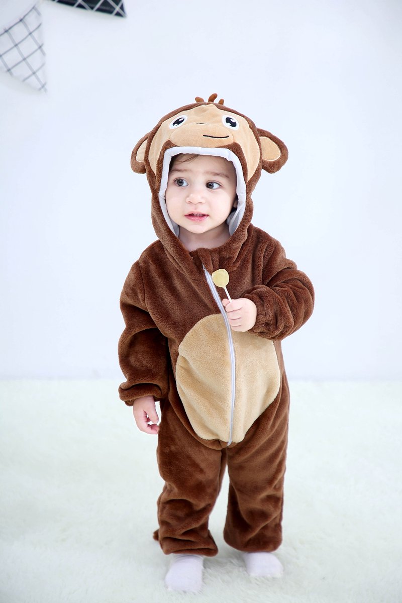 Budino® Baby Onesie - Baby Romper - Baby Pyjama - Baby Pakje - Baby Verkleedkleding - Carnavalskleding - Dier - Aap - Bruin — afbeelding 2