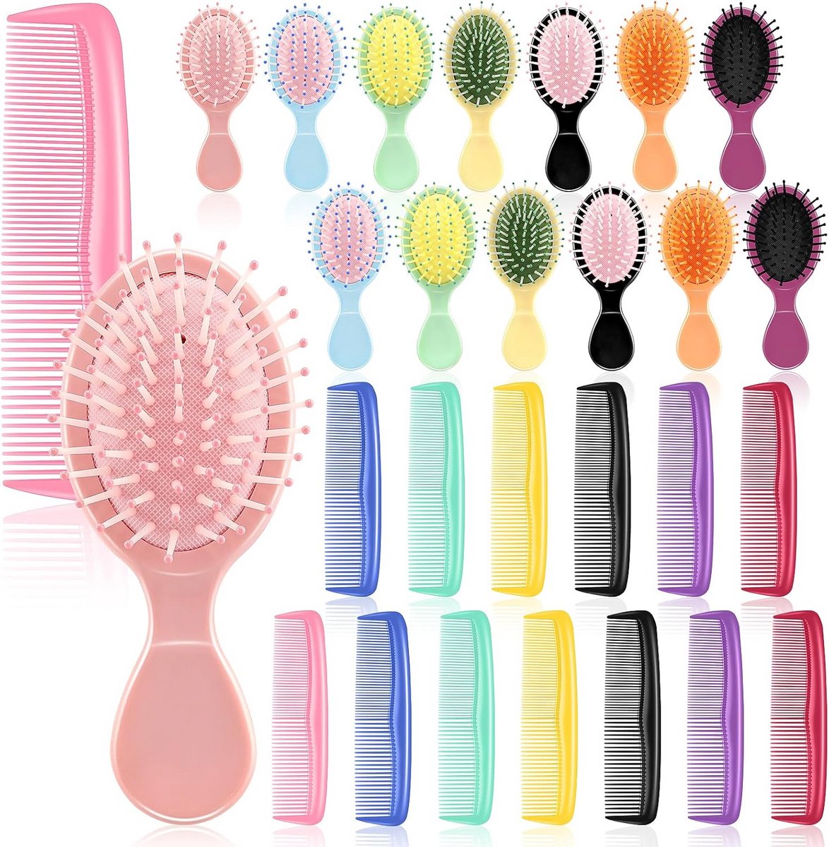 28 Mini Haarborstels en Zakvorkjes Set - Ideaal voor Nat Haar, Kinderen en Reis