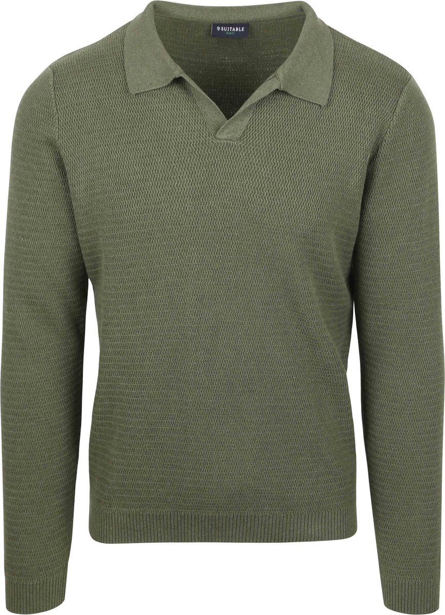 Suitable Trui Riva Structure Melange Groen - Maat L - Heren - Pullover