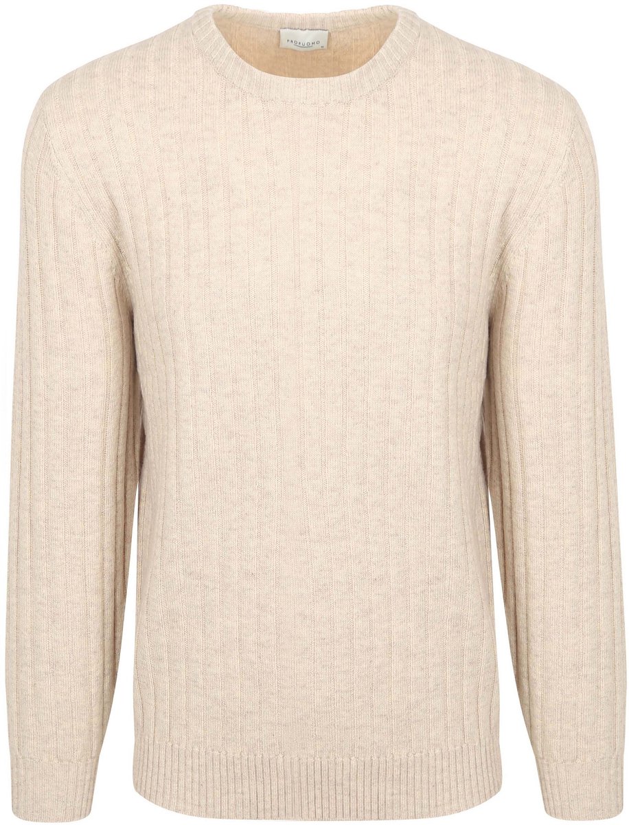 Profuomo Pullover Rib Wol Blend Sand - Maat M - Heren - Pullovers