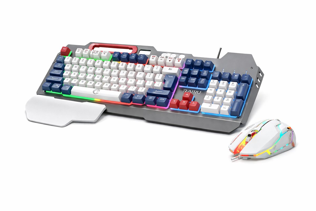 Gaming Toetsenbord en Muis Set Wit – RGB LED Verlichting – 104 Toetsen – Anti-Ghosting – Ergonomische Polssteun – Verstelbare DPI 800/1200/1600 – Telefoonhouder – USB Gaming Keyboard & Mouse voor PC Laptop